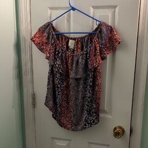 Anthropologie: Maeve Ruffled Orange And Brown Blouse